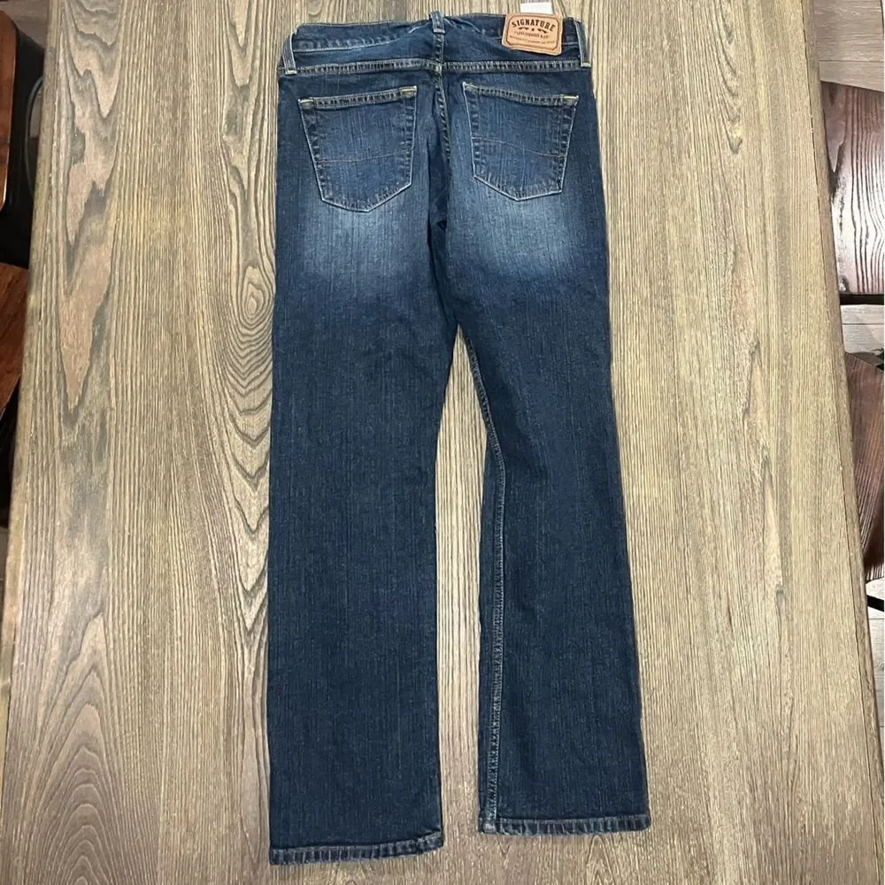 Levis Signature Straight Jeans Mid Rise Whisker Denim Dark Wash Blue Size 30x30